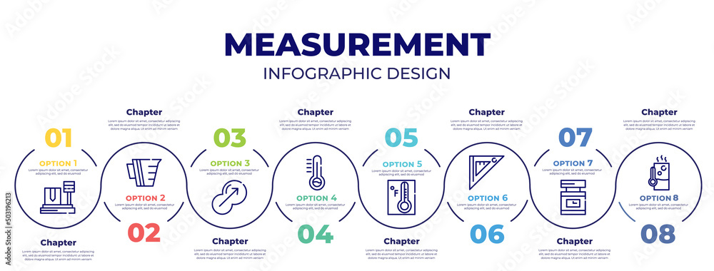Infographic Examples Measurement infographic template design vector with icons and 8 options or steps ...