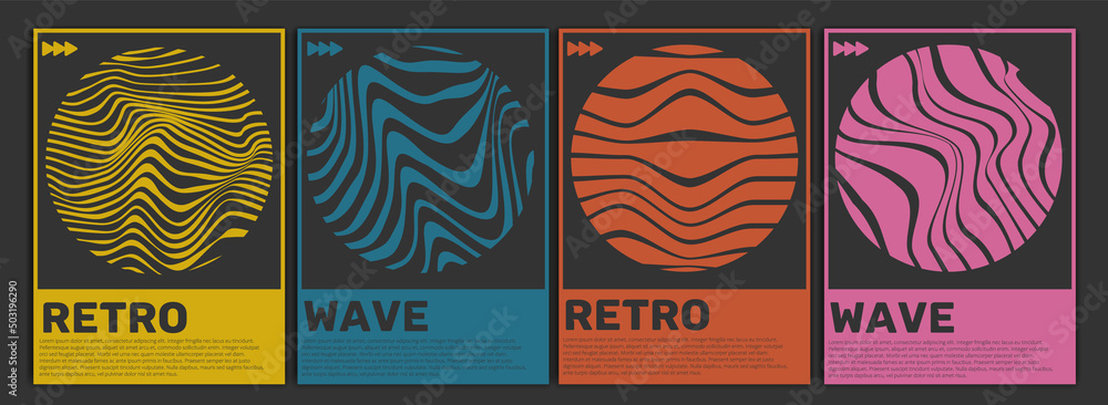 Fototapeta Set of retro swiss design posters. Meta modern graphic desidn elments. Abstract modern geometric covers. Optic illusions art.