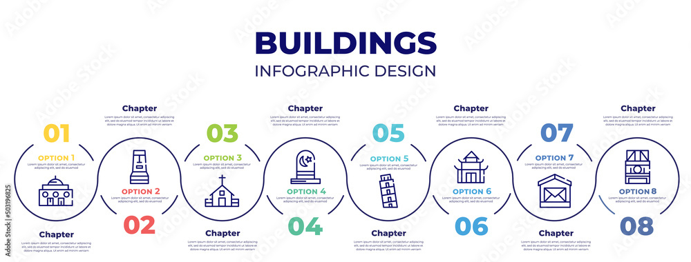 Vetor de infographic template design vector with icons and 8 options or ...