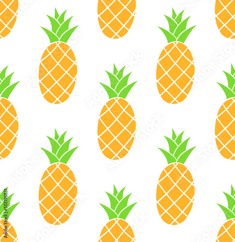Pretty pineapple. Seamless pattern with cute vector illustration. Summer design with tropical fruit. Hand drew ink doodle style. Abstract fruit. 