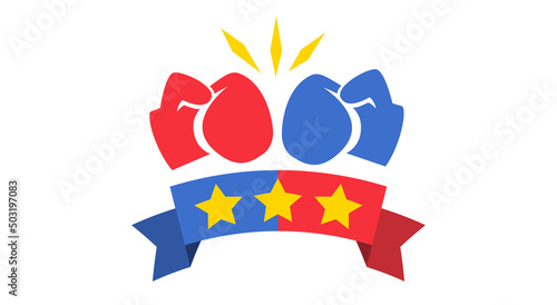 Vector vintage logo for a boxing with gloves and ribbon.