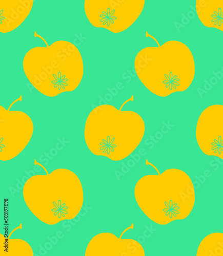 Yellow and lovely apple. Summer design with cute fruits. Abstract fruits in hand-drawn doodle style. Vector creative texture. Great for fabric, textile, paper and printing.