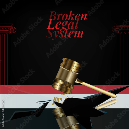Egypt's broken legal system concept art.Flag of Egypt and a gavel