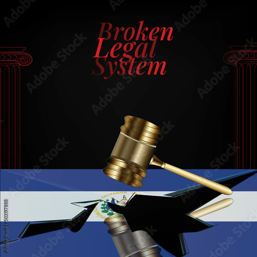 El Salvador's broken legal system concept art.Flag of El Salvador and a gavel