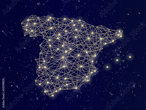 Glowing map of Spain on the night sky