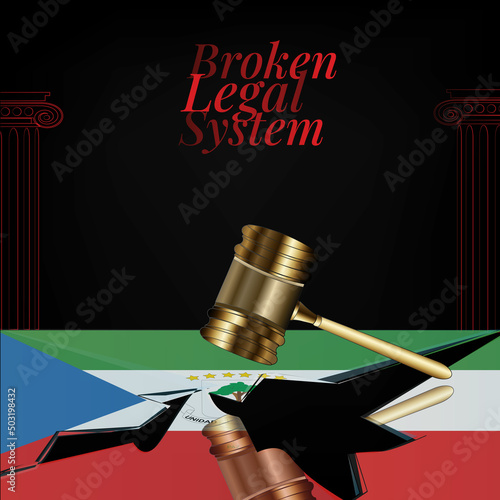 Equatorial Guinea's broken legal system concept art.Flag of Equatorial Guinea and a gavel