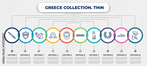 vector infographic template with icons and 10 options or steps. infographic for greece collection. thin concept. included xifos, aspis, pegasus, omega, aristotle, greek ornament, robe, laurel, photo