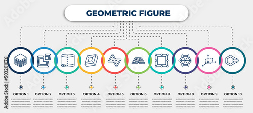 vector infographic template with icons and 10 options or steps. infographic for geometric figure concept. included side to side of a cube, segment, cylinder, rhombus, joint, triple triangle,