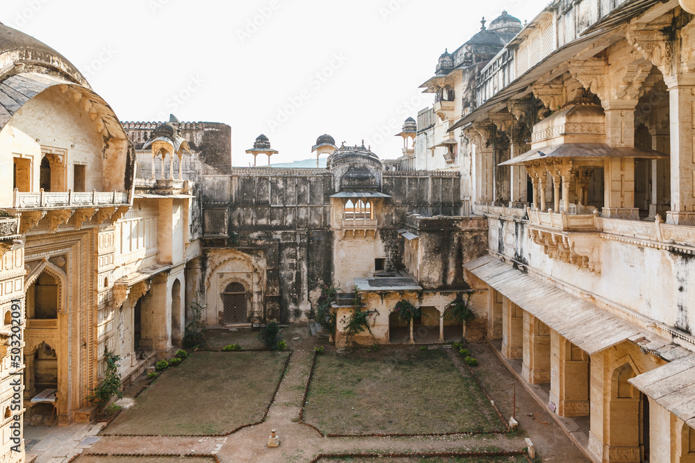 Courtyard of the maharaja palace in Bundi, Rajasthan, India, Asia