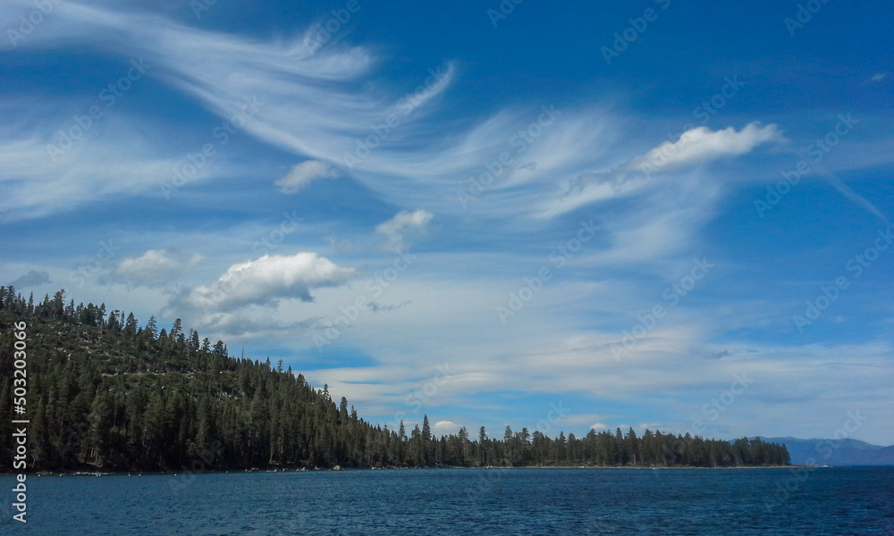 A Blue Sky with with Wispy Clouds over Lake Tahoe, California A Blue Sky with with Wispy Clouds over Lake Tahoe, California