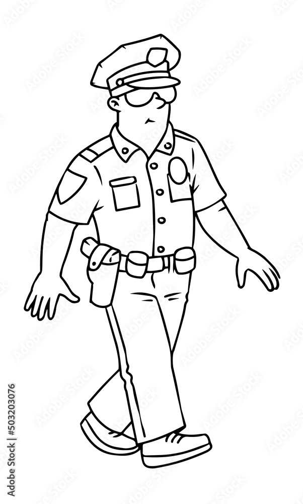 Obraz premium Policeman in uniform and glasses. Coloring book