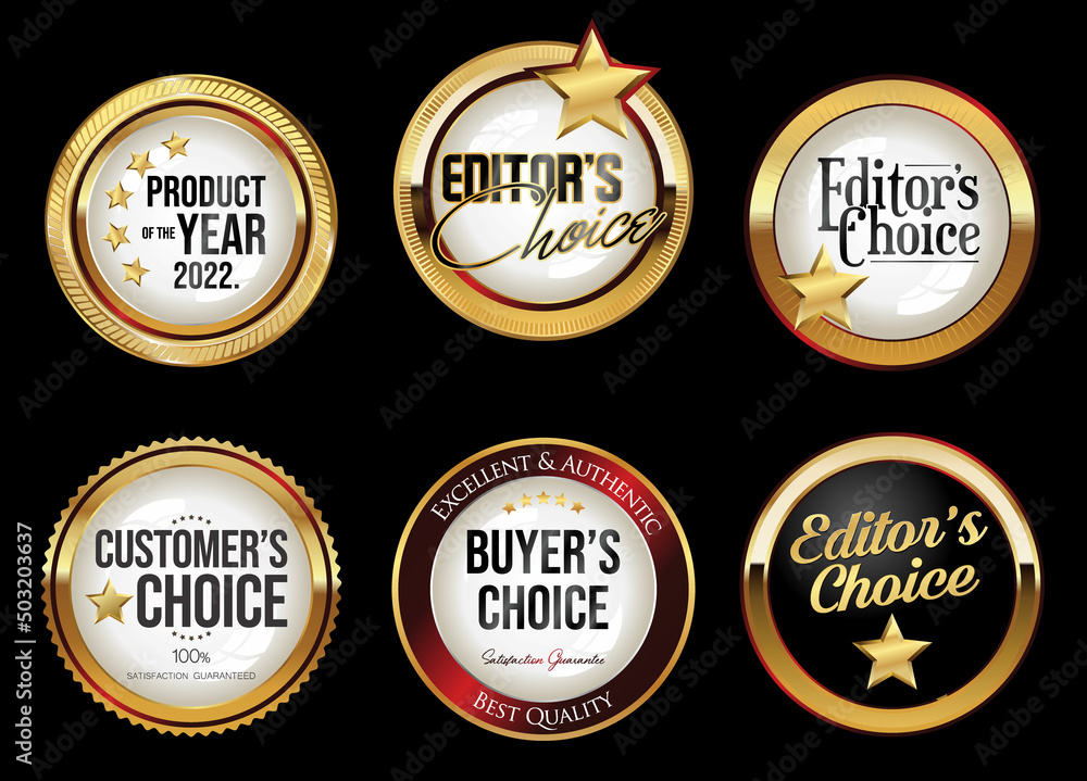 Golden badges collection of customers editors and buyers choice