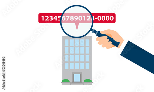 不動産ID・法人番号のイラストイメージ、ID番号と検索のイラスト、ベクター