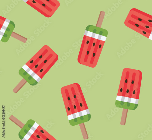 Watermelon ice cream seamless pattern. Cartoon style. Vector illustration.