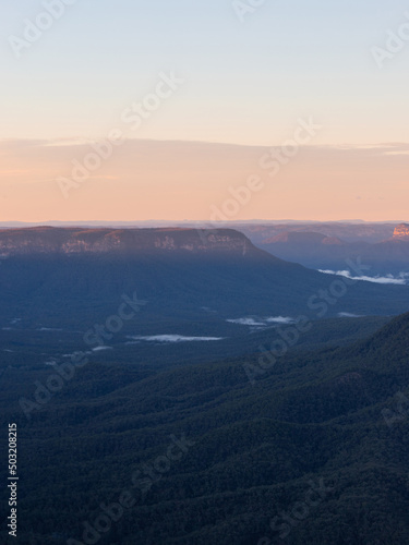 Layer of Blue Mountains at sunrise time, Australia.