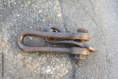 Solid steel shackle, rusty photo