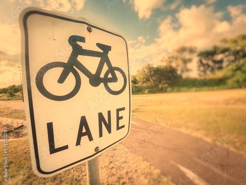 bicycle lane sign with a retro feeling