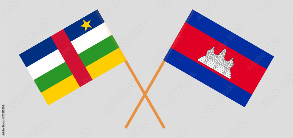 Crossed flags of Central African Republic and Cambodia. Official colors. Correct proportion