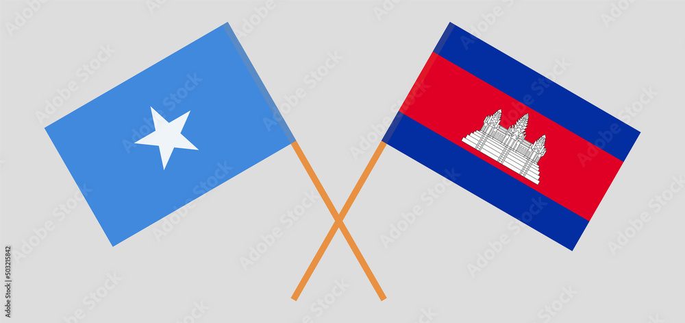 Crossed flags of Somalia and Cambodia. Official colors. Correct proportion Crossed flags of Somalia and Cambodia. Official colors. Correct proportion