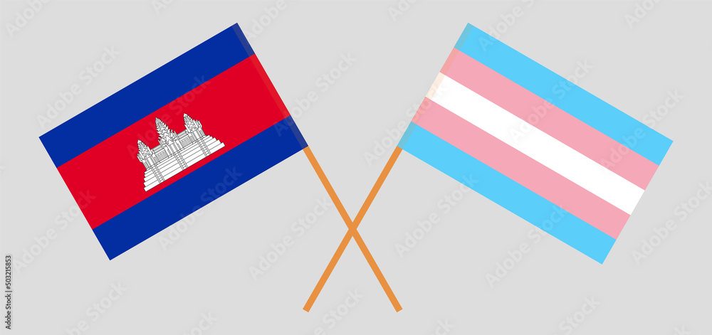 Crossed flags of Cambodia and Transgender Pride. Official colors. Correct proportion Crossed flags of Cambodia and Transgender Pride. Official colors. Correct proportion