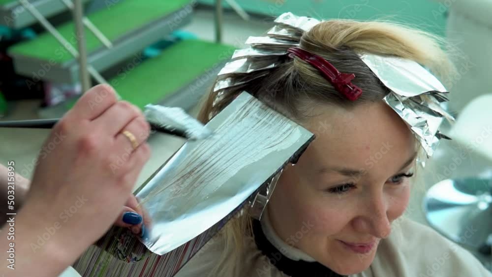 Hair foil applying dyeing work stylist styling style profession