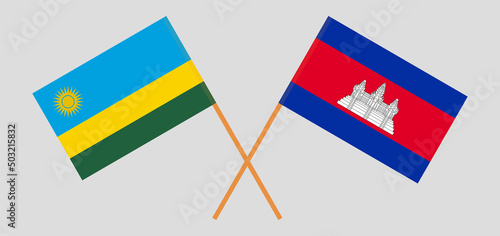 Crossed flags of Rwanda and Cambodia. Official colors. Correct proportion