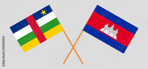 Crossed flags of Central African Republic and Cambodia. Official colors. Correct proportion