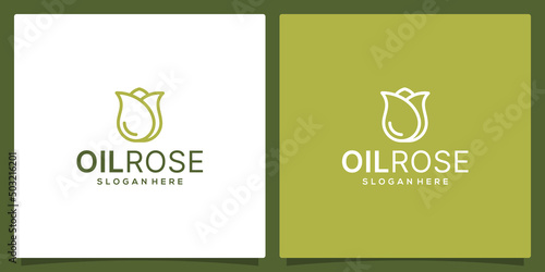 Combination of rose flower and water oil drop logo design