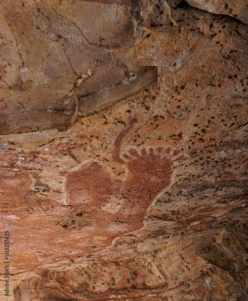Obraz premium Under the roof of a sandstone ledge where old rock paintings are found.