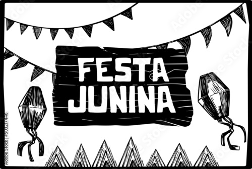 June party (Festa Junina) Cartaz. Woodcut style and separate vectors.