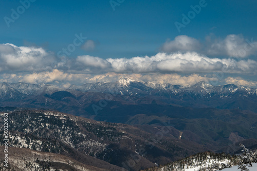 積雪の至仏山から見た奥白根山