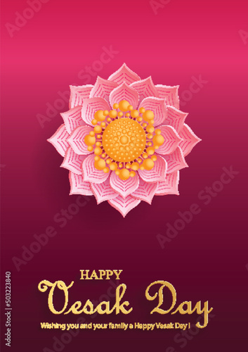Happy Vesak Day card with Buddha symbols and oriental Asian elements 