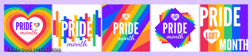 pride month  lgbt rainbow colorful abstract square banners set  vector illustration