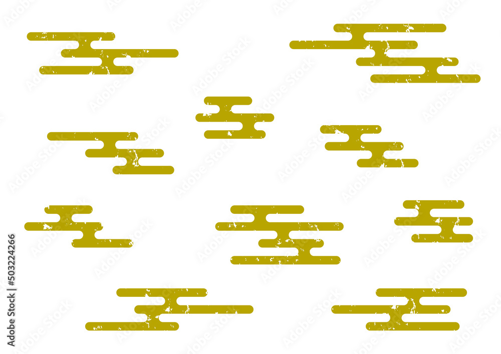 和風　雲　セット　黄土色　金