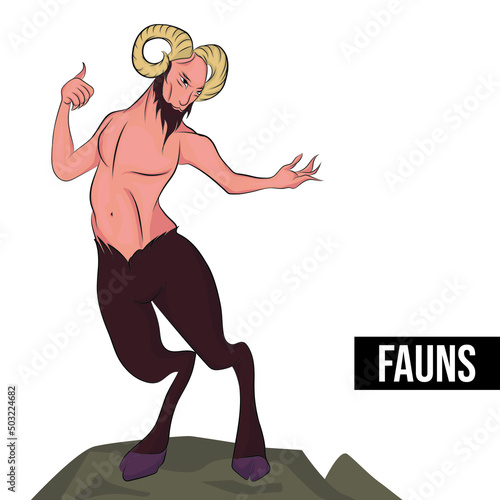 Faun, Roman mythology of appearance, legs and feet are of a male goat, horns and pointed ears of an animal.