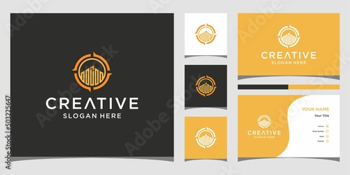 Creative compass logo icon and business card design