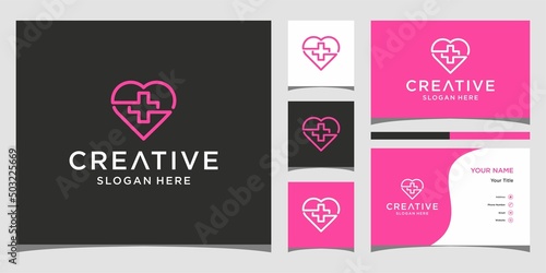 Cross plus heart medical logo icon design template elements