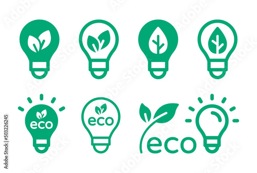 Eco light bulb icon collection. Green energy symbol vector illustration.