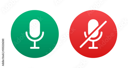 Microphone icons set. Voice record button vector illustration. Mute and unmute sign symbol.
