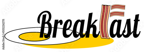 Breakfast with bacon and eggs and broken yolk