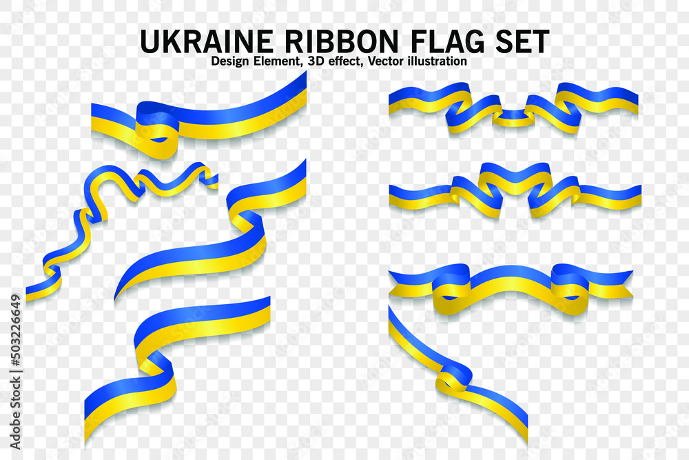 Obraz premium Set of Ukraine Ribbon flags, design element. 3D on a transparent background. vector illustration