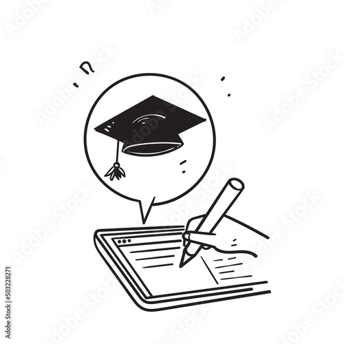 hand drawn doodle Online education on website illustration vector isolated