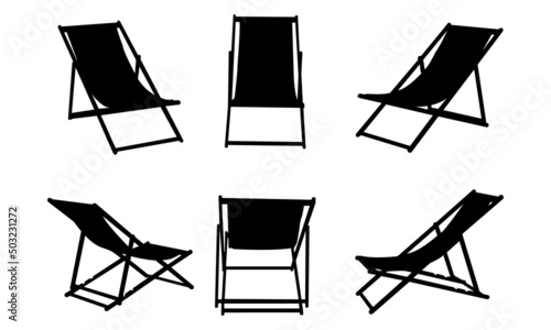 Vászonkép beach chair silhouettes on white background