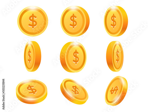 A set of gold money dollar icon material in various angle styles