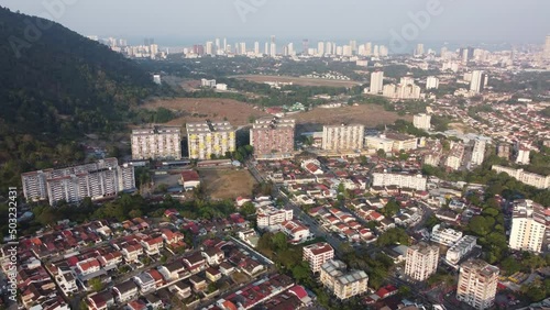 Aerial view Padang Tembak town in evening photo