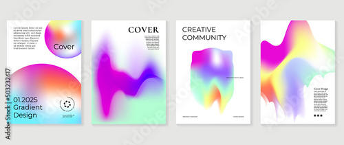 Abstract colorful gradient liquid cover template. Set of modern poster with vibrant graphic color, hologram, circle, organic shapes, bubbles. Futuristic design for brochure, flyer, wallpaper, banner.