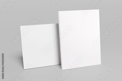 Blank magazine template on white background with soft shadows. 3d render