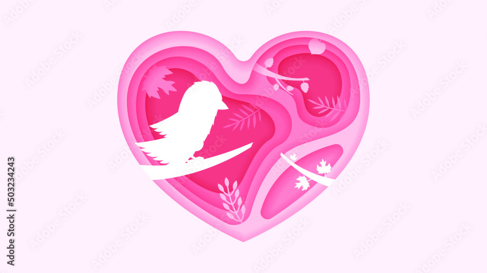 Abstract Sky Hearts Balloons 14 February Love Paper Cut Pink Background With Plants And Bird Vector Design Style Nature Abstract Sky Hearts Balloons 14 February Love Paper Cut Pink Background With Plants And Bird Vector Design Style Nature