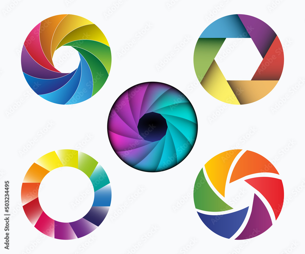 Colorful Camera Shutter Icon Set. Camera Shutter Aperture Vector Set. Colorful Camera Shutter Icon Set. Camera Shutter Aperture Vector Set.