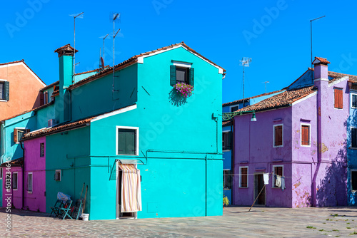Typical colorful houses of Burano, Italy.